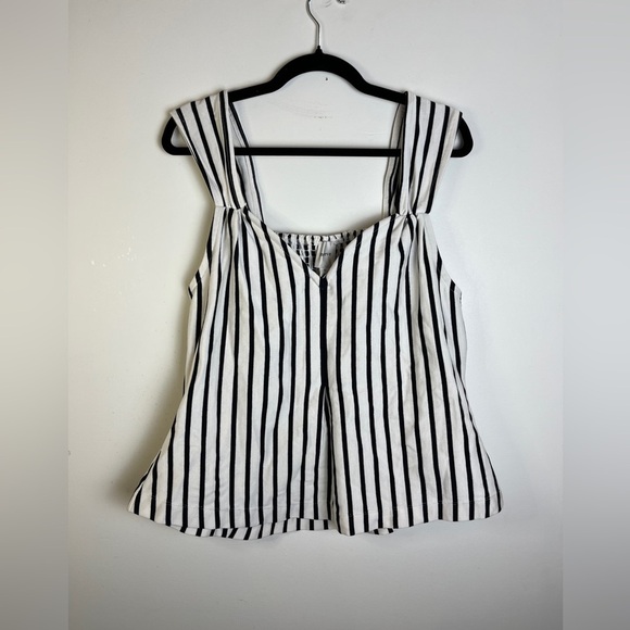 NWT Maeve by Anthropologie Black White Striped Cotton Tank Top XL Parisian Chic - Picture 8 of 13